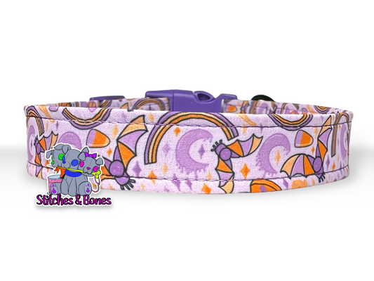 Dog Collar | 14-22" x1” | Purple/Orange Bats