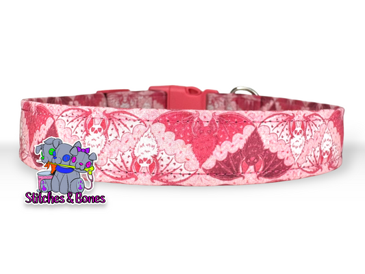 Dog Collar | 15-23" x1” | Pink Bats