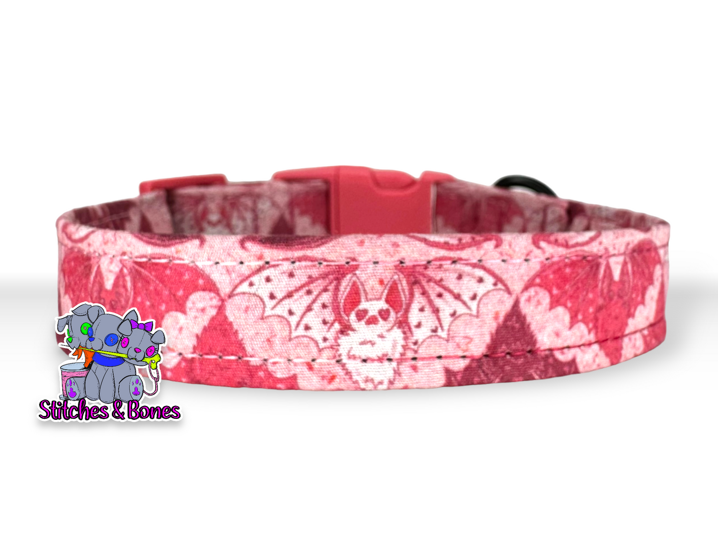 Dog Collar | 10-15” x3/4” | Pink Bats